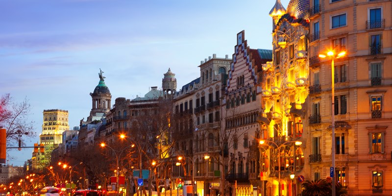 Passeig de Gracia in winter evening. Barcelona, Spain