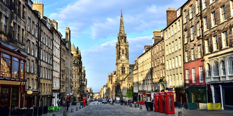 View down the historic Royal Mile, Edinburgh, Scotland