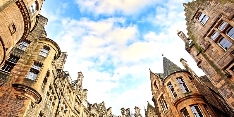 Historical architecture in the street of the Old Town in Edinburgh, Scotland