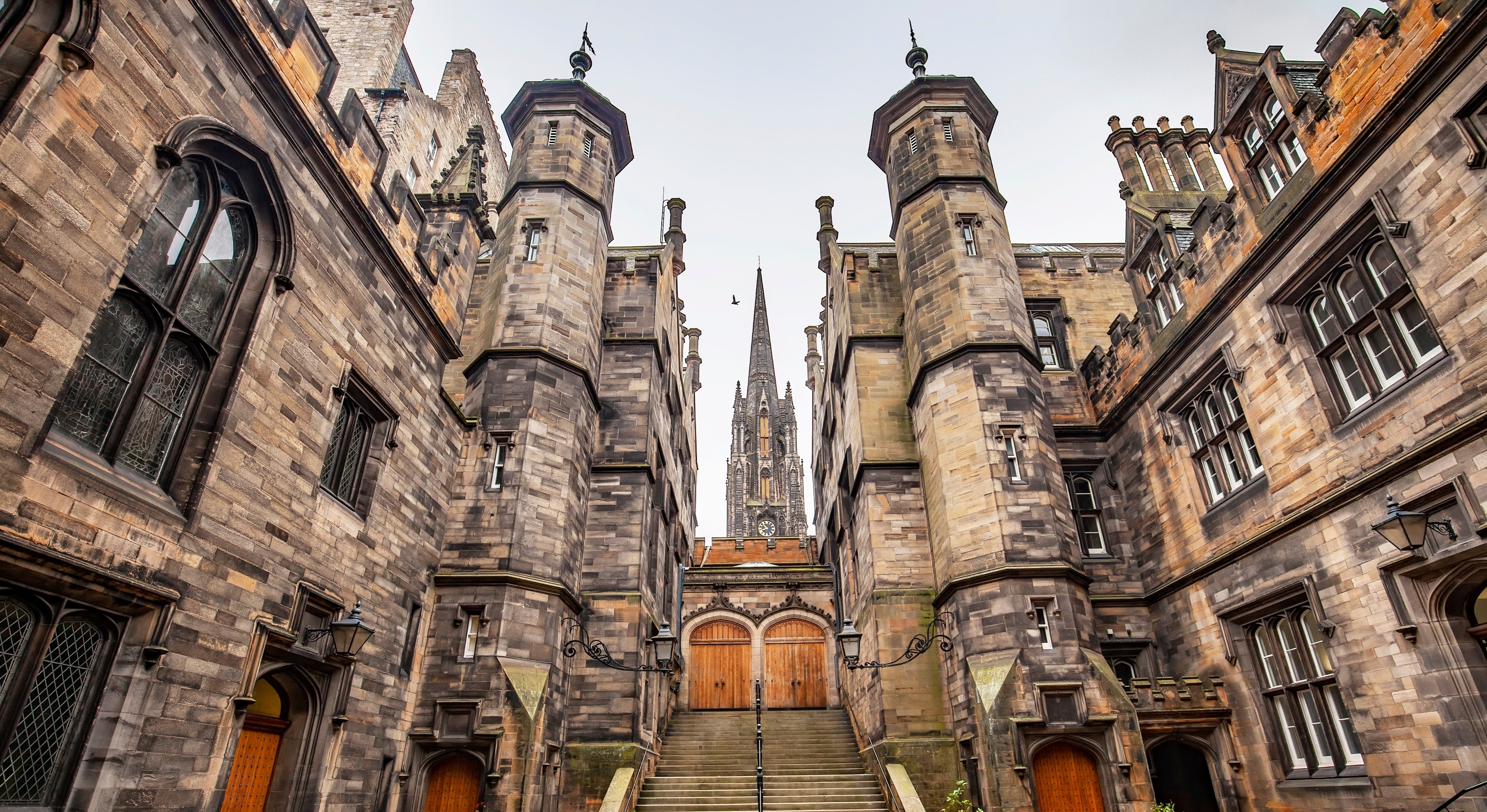 Gothic architecture in Edinburgh, famous royal mile street view