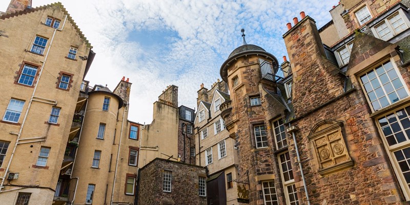 medieval buildings at Lady Stairs Close in Edinburgh, Scotland