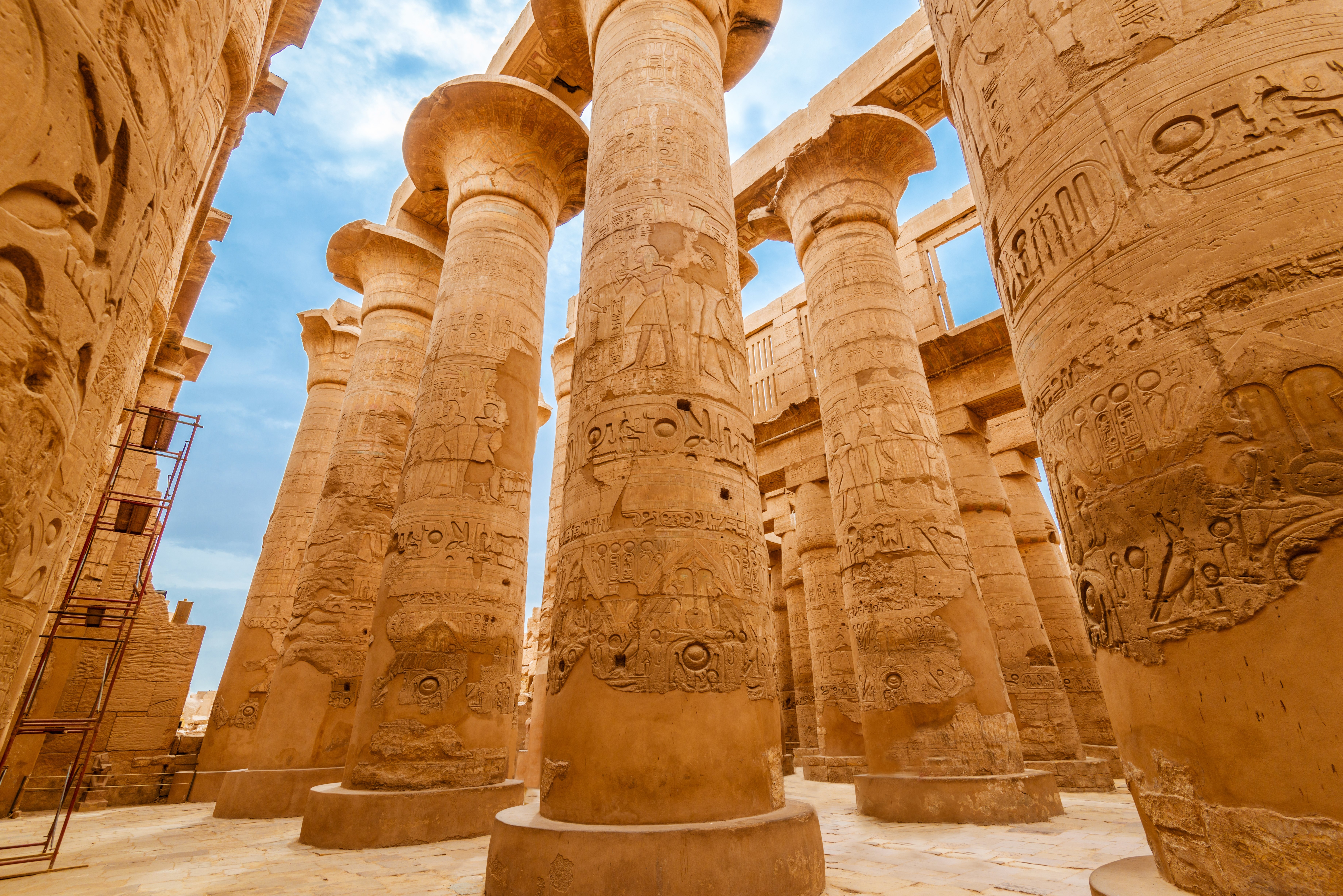 Great Hypostyle Hall and clouds at the Temples of Karnak (ancient Thebes). Luxor, Egypt