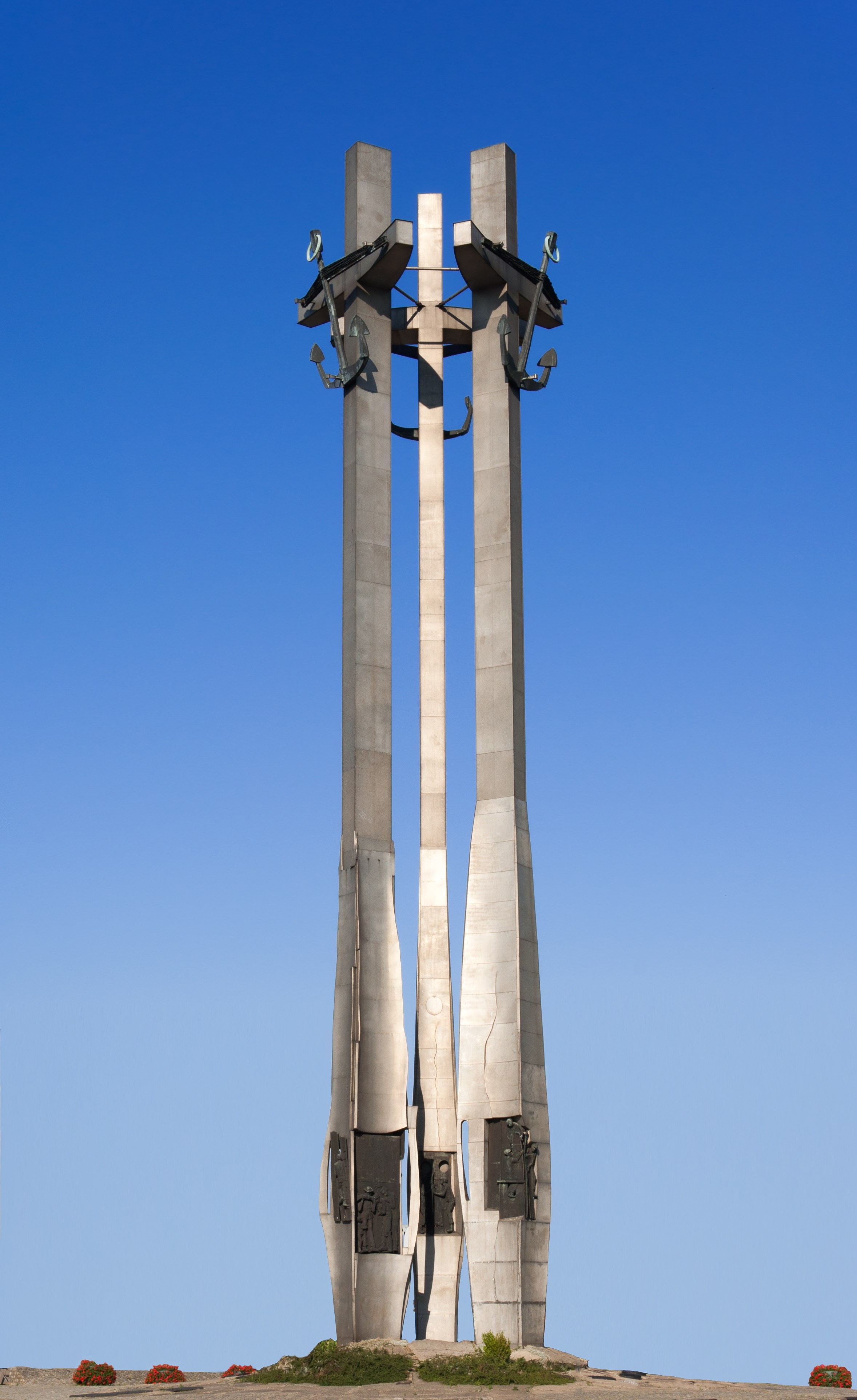 Monument of Solidarity in Gdansk, Poland, commemorating the fallen shipyard workers in December 1970. Partly isolated on original blue sky