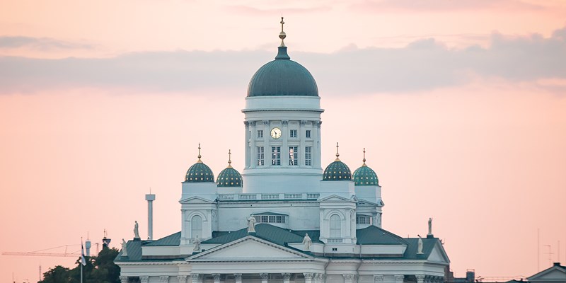 Beautiful view of famous Helsinki Cathedral in beautiful evening light, Helsinki, Finland