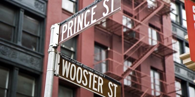 Prince street and Wooster street signs in New York
