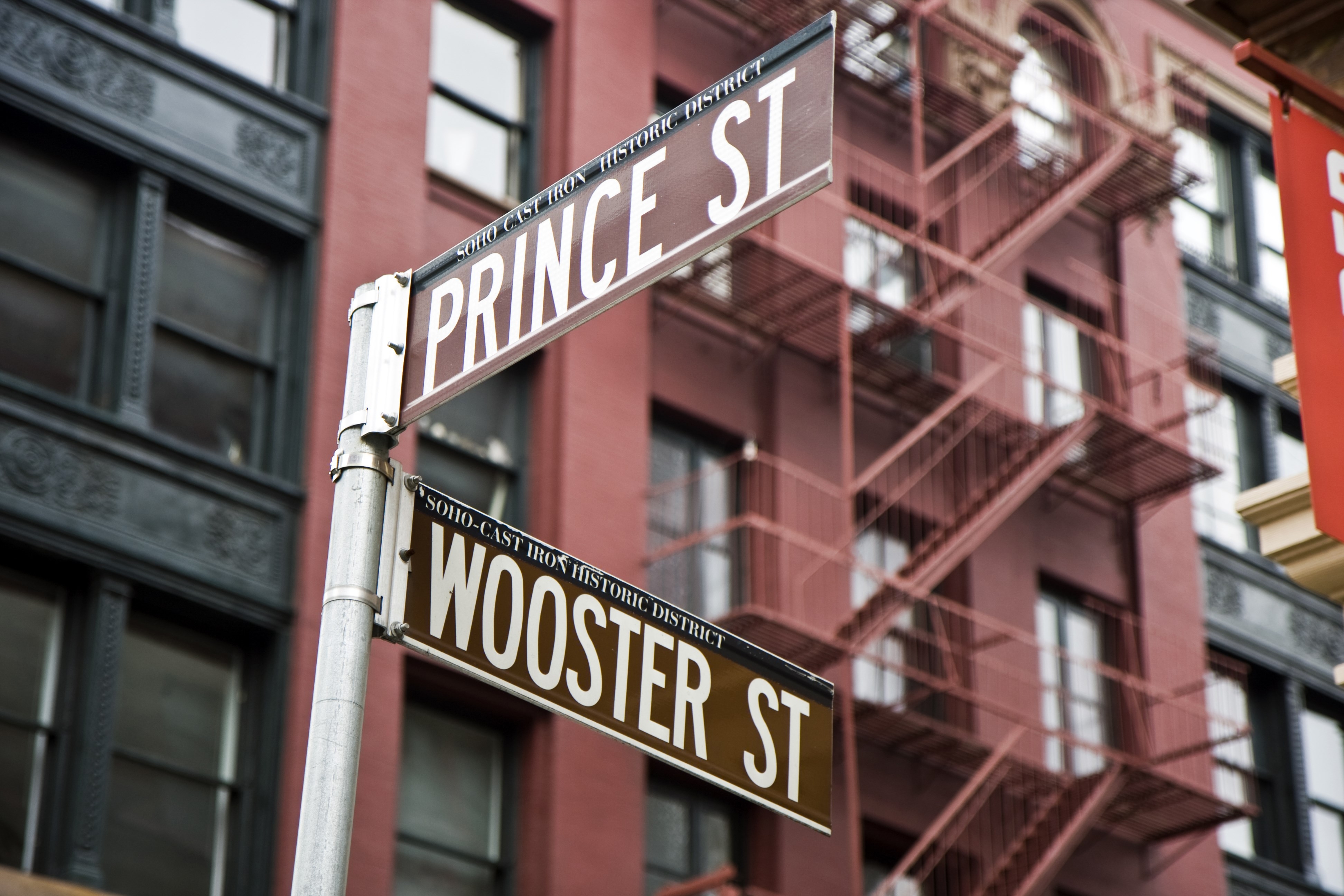 Prince street and Wooster street signs in New York